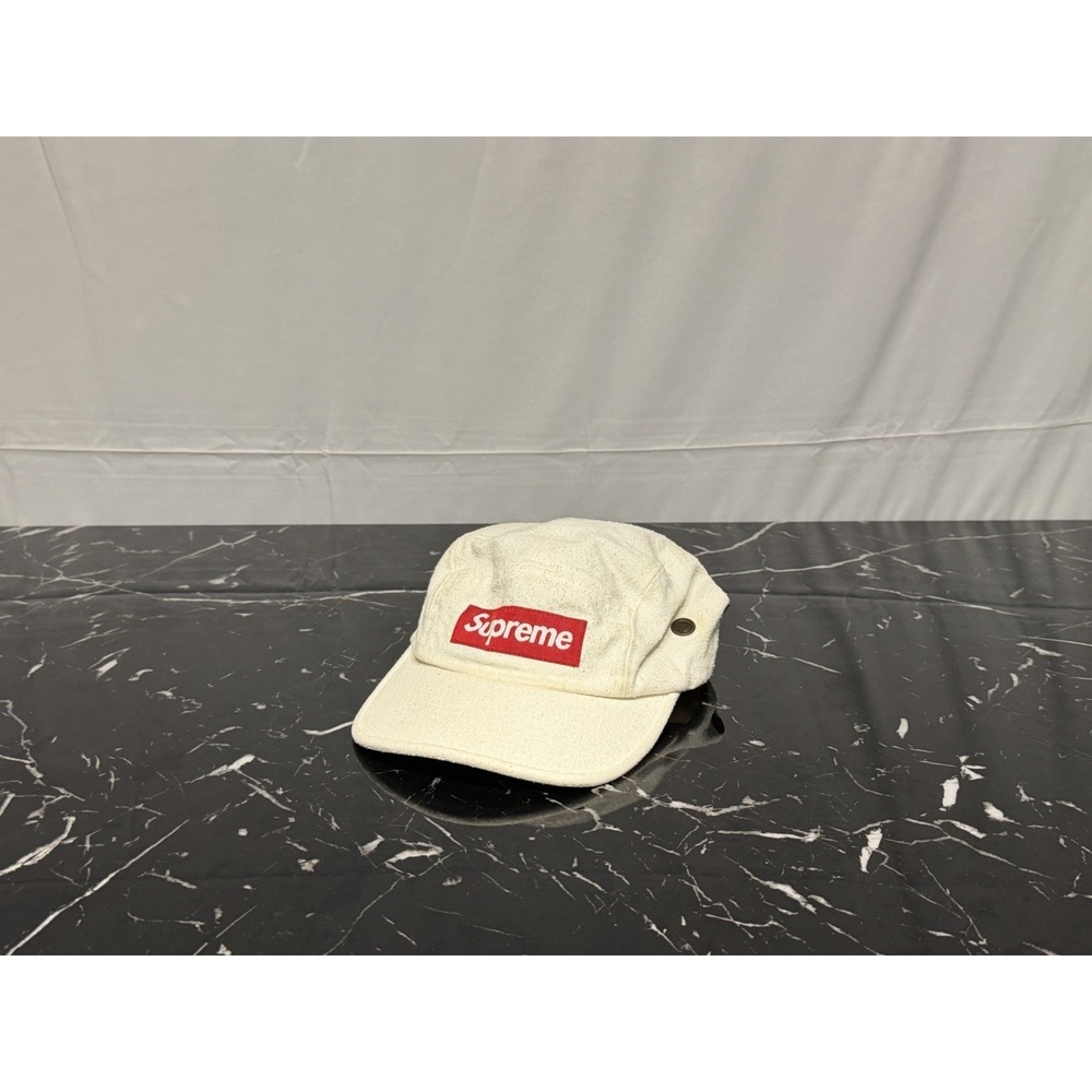 Supreme 5 Panel Camp Hat Strap Back Mens White Military Box Logo Canvas Made USA